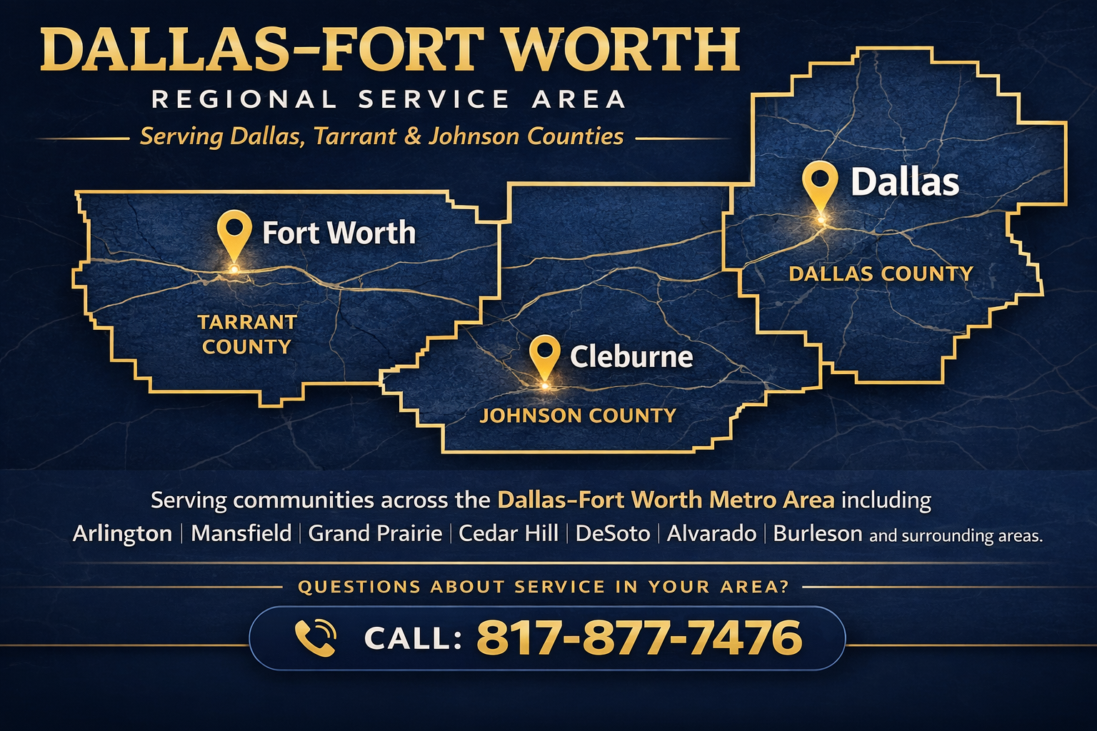 DFW service area map showing Crowley and surrounding cities